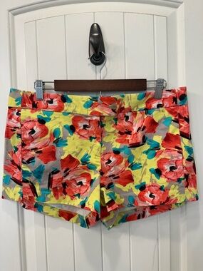 J.Crew Factory Floral Stretch Chino Shorts Yellow Pink Red Size 10